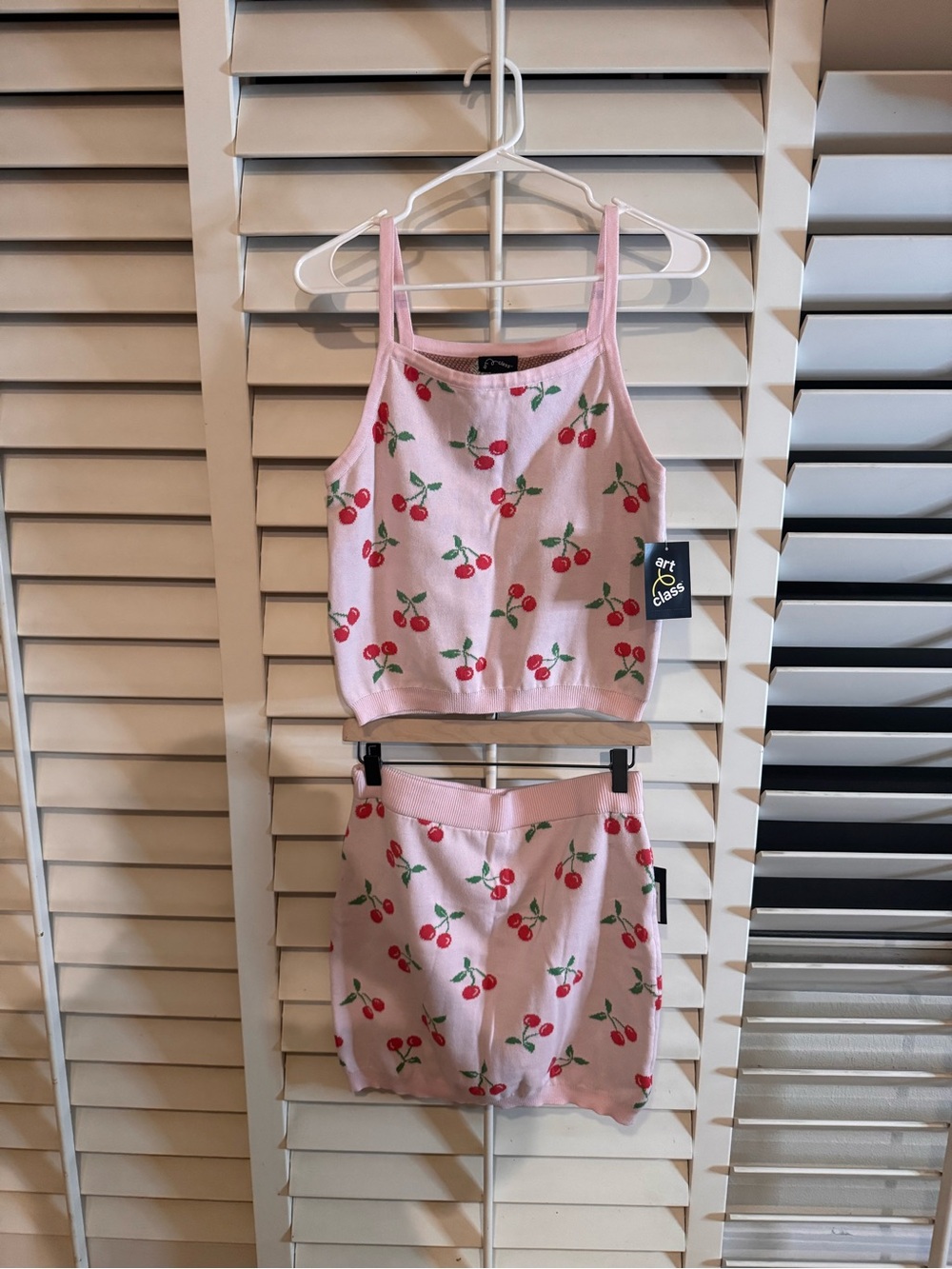 art class Pink Cherry Knit Crop Tank & Skirt Set β Two-Piece
